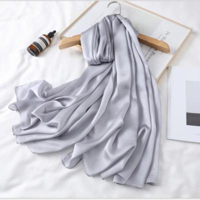 China Satin All Season Extra Long Scarf Candy Color Beach Sunscreen Satin Silk Feeling Solid Shawl for sale