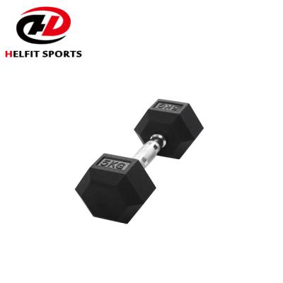 China Fashionable Hexagonal Hex Rubber Dumbbell Stainless Steel Weights Champion Dumbbell + for sale