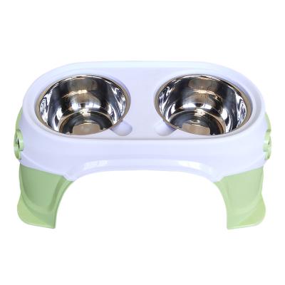 China Hot Selling Small Animals Stainless Steel Neck Guard Dog Cat Bowl Bowl Pet Food/Water Feeder Double for sale