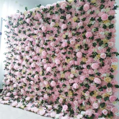 China DIY wedding silk artificial roses blush flowerwall rose rolled flower panel home party decor fabric flower wall rose wedding backdrops for sale