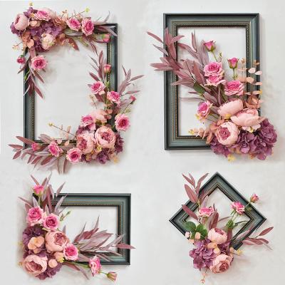 China Frame Silk Artificial Flower Plant Fabric 3D Flower Frame Decoration Garden Wall Fake Flower Home Decorative Hanging Decor for sale