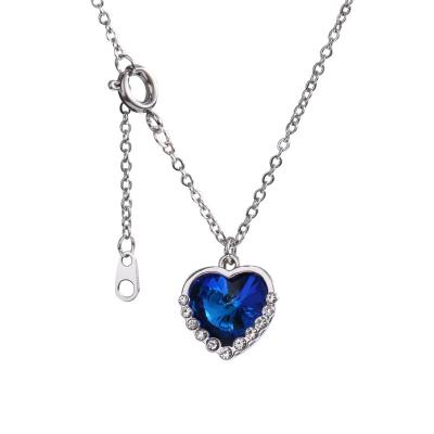 China New CLASSIC Korean Blue Crystal Necklace Fashion Love Pendant Female Jewelry for sale