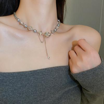 China New Europe and America Pearl Necklace Fashion Temperament Korean Geometric Clavicle Soft Chain Female Jewelry for sale