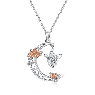 China Europe and America new jewelry beautiful popular exquisite design personality butterfly Rose Pendant Necklace for sale