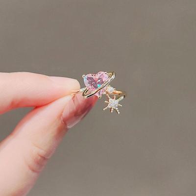 China New Beautiful FASHION Korean Exquisite Pink Love Opening Ring Fashion Ring Female Jewelry for sale