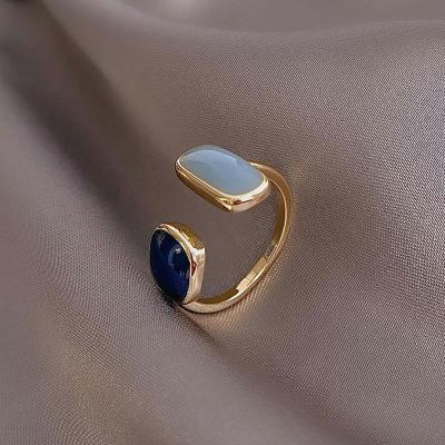 China New Retro Ethnic French Square Drip Ring Fashion Blue Women Simple Opening Ring Oil Jewelry for sale