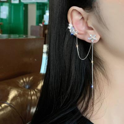 China New Arrival Zeojrlly Crystal Trendy Water Flower Tassel Earbone Clip INS FASHIONABLE Earrings Female Long Pendant Elegant Jewelry for sale