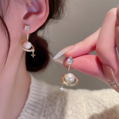 China Real TRENDY Gold Plated Zircon Pearl Star Stud Earrings Korean Fashion Jewelry Wholesale for sale