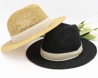 China Panama hat custom sunscreen hat fashion straw board jazz hat beach Straw Fedora Hat for sale