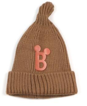 China Children 's pointed hat rounded edge leather label B letter knit wool knitted hat autumn and winter models for sale