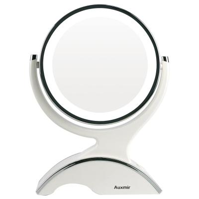 China Auxmir Hot Selling Lighted Rotating Double Sided Vanity Mirror 1x/10x Magnifier Wholesale Makeup Mirror With Lights for sale