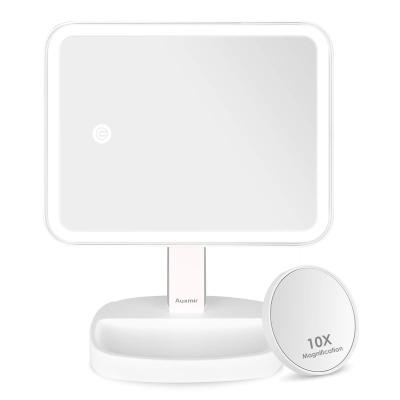 China Hot Selling White Rotating Dressing Table Mirror Lighted Auxmir Cheap 10x Magnification Mirror Makeup Mirror With Led Lights for sale