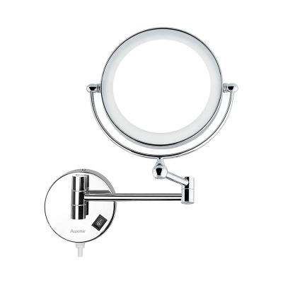 China Auxmir Bathroom Lighted Magnification 1/10x Dimmable Makeup Mirror Wall Mounted Double Sided Vanity Mirror With Lights for sale