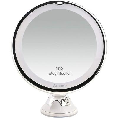 China Wholesale Auxmir Lighted 10x Magnification Vanity Cosmetic Led Makeup Magnifying Mirror With Suction For Shaving for sale