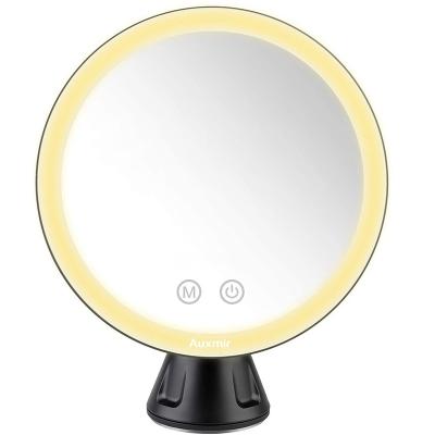 China Auxmir Wholesale Black Lighted 10x Magnifying Mirror Rotating Rechargeable Vanity Mirror Modern Makeup Mirror With Led Lights for sale