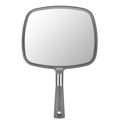 China Auxmir Factory Wholesale Gray Large Surface Cosmetic Makeup Magnifying Hand Held Mirror with Handle for Hair Salon and Home Use for sale