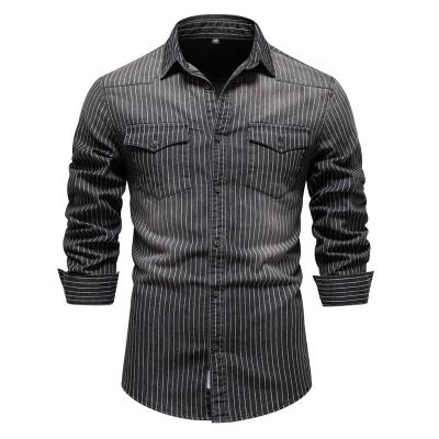 China Breathable Customized Fashion Striped Shirt Business Long Sleeve Style Men's Shirts for sale