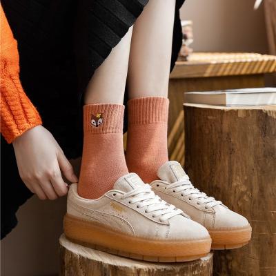 China Antibacterial hot sales novelty cute pattern combed embroidery women thick warm socks for sale