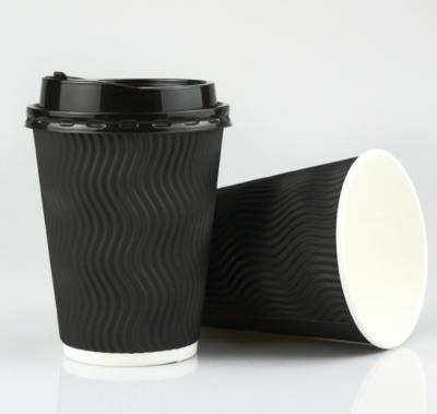 China 4-20oz Wave Ripple Disposable Eco-Friendly Stocked Wall Biodegradable 3 Layer Paper Cups 12oz Hot Drinks Paper Coffee Cup for sale