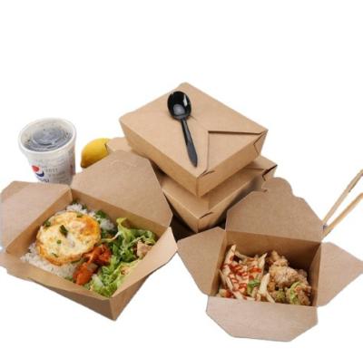 China Fast Food Box Primary Color Recyclable Biodegradable Reuse Kraft Paper Take Away Kraft Paper Packaging Box for sale