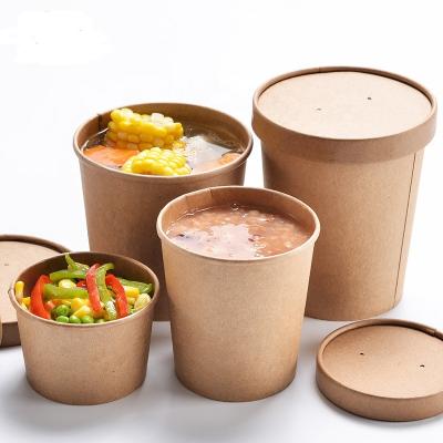 China Eco Friendly Disposable Food Soup Paper Cup Kraft Takeout Soup Bowl With Lid for sale