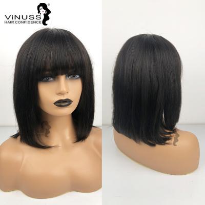 China 4x4 Bob Closure Hair Lace Up Wigs With Bangs Short Straight Bob Hair VINUSS Closure Wig For Black Women Indian for sale