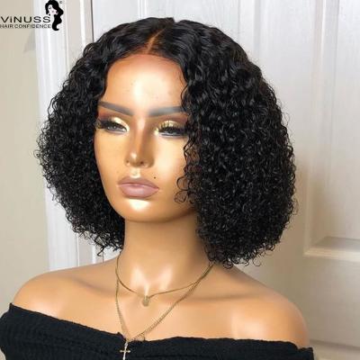 China Bob Afro Kinky Curly Human Hair Wigs 13x6 Lace Front Wig For Black Women Pre Plucked Middle Part Bleached Knots Glueless Wig for sale