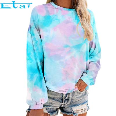 China Wholesale 100 Anti-pilling Cotton Cloth Bubble Sleeve Tie Dyed T-shirt Custom Women Long Sleeve Shirt for sale