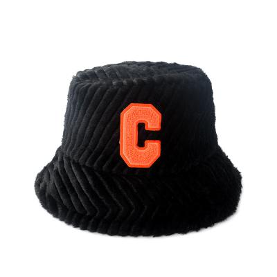 China Keep Warm Bucket Hat Can Be Customized LogoC Letter Embroidery Small Bucket Plush Hearing Protection Cap Warm Hat Face for sale