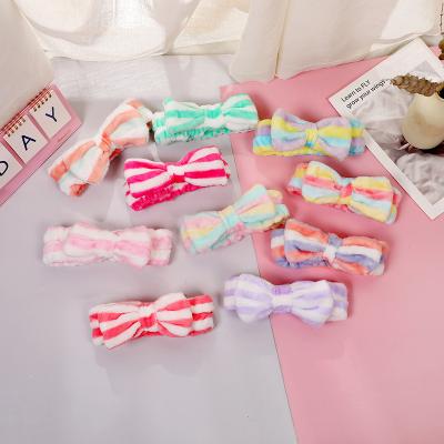 China Spa makeup coral velvet bow headband gift small hair tie hair accessories colorful striped crossed flannel headwear for sale