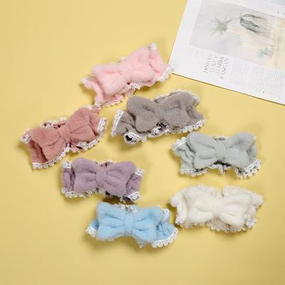 China Hot Selling Korea Spa Beauty Wash Face Makeup Headband Fashion Plush Headdress Lace Bow Headband Female Wash Face Hair Accessories for sale