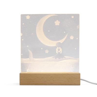 China Display 6 Inch Wooden Light Display Rectangle LED Base Lights Show Clear Acrylic Wooden Lighted Base for sale