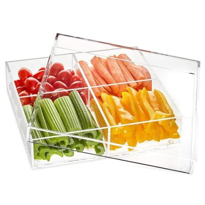 China Food Serving Storage Tray Ideal Clear Rectangular Acrylic 3 Or 4 Serving Grides for sale