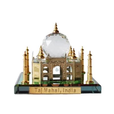 China India Gold Plated Crystal Glass Taj Mahal Model Souvenirs Indian Tourist Gifts for sale