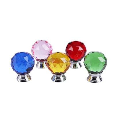 China Home Furniture Cabinet / 30mm Colored Round Door / Drawer / Cabinet Faceted Glass Crystal Door Knobs Crystal Wardrobe Furniture Kitchen Cabinet Pull Handles for sale