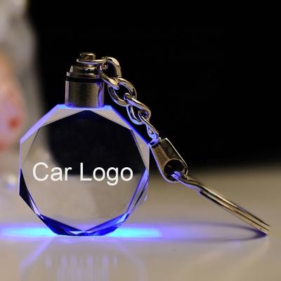 China Souvenir Gifts/Promotion Gifts/Giveways Wholesale Custom 3D Crystal Glass Led Light Keychains laser engraved Crystal Car Logo Keyring For gifts for sale