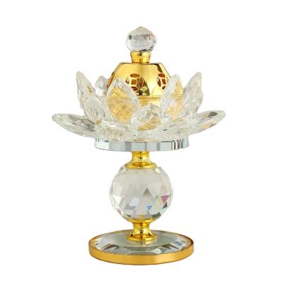 China Arabic Style Crystal Incense Oil Burner Middle East Decorations Crystal Lotus Flower Incense Burner Holder for sale