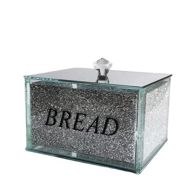 China Bling Crystal Crushed Diamond Bread Bin Freshness Preservation and Storage Glass Canisters Bread Box Holders for Kitchen for sale