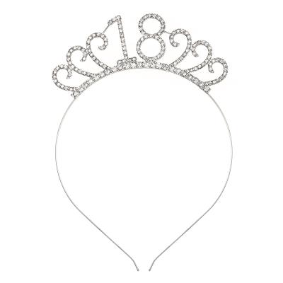 China 18 21 30 40 Wholesale Popular Headband Tiara Crystal Number Hair Accessories 50 Rhinestone Digital Birthday Crown for sale