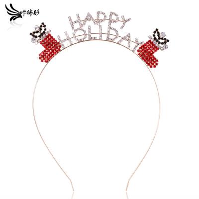 China Latest Design Diamond Crown Metal Headband HAPPY HOLIDAY Letter Headband FG054 Wholesale Popular For Christmas Party for sale