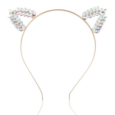 China Party Head Use Cat Ears Headband Wholesale Rhinestone FG026 Leaf Alloy Delicate Headband Women Hair Accessories for sale