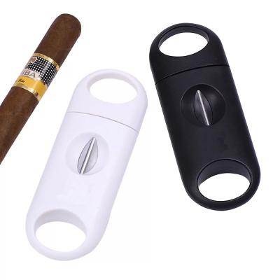 China Smooth Plastic Cigar Accessories V Cut Cigar Cutter Cutomized Logo Metal Durable Cigar Cutter for sale