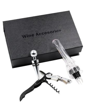 China Viable Custom Logo 3 in 1 Wine Tool Accessories Gift Set with Wine Aerator Pourer Servers Twist and Wine Presever Stopper for sale