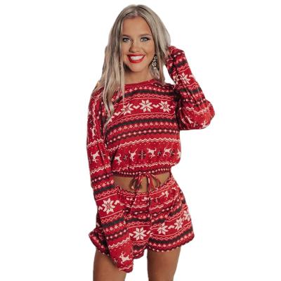 China QUICK DRY Snowflake Printing Flannel Christmas Long Sleeve Wholesale Dropshipping Shorts Winter Pajamas Set for sale