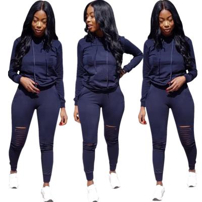 China Viable Hot Selling Autumn Solid Color Sweater Hooded Women Long Hoodies Plus Size 3X Pants Two Piece Suit for sale