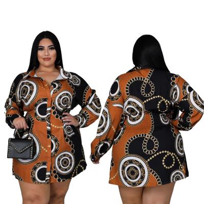 China Sustainable Hot sale printed shirt plus size winter dresses plus size women's dresses plus size dress for sale