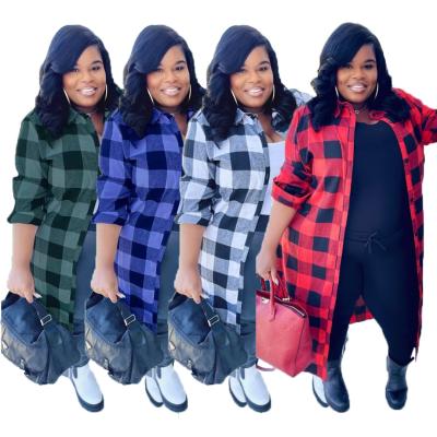 China Sustainable Hot sale plaid long women's coats plus size plus size trench coat plus size coats for sale