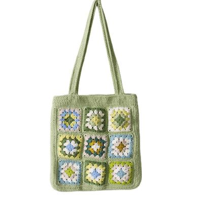 China Women's PORTABLE Granny's Bag Plaid Shoulder Bag Hand Woven Soft Woolen Crochet Woven Granny Bag for sale