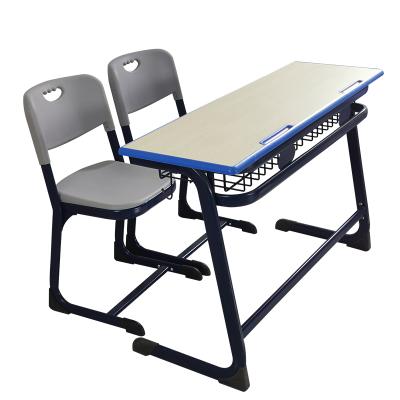 China Factory Sale Modern School Furniture Double School Desk And Chair 2 Person Adjustable School Desk And Chair for sale