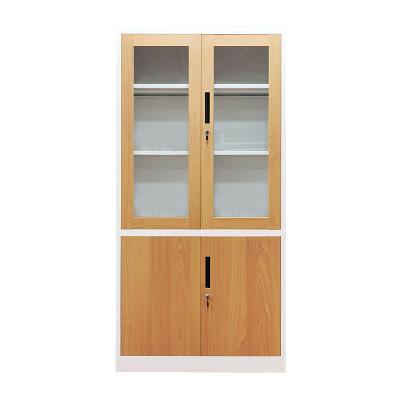 China Bizoe High Quality Steel Multi Function Office Furniture Adjustable Multi Function Door Storage Locker Wood Grain Transfer Glass Cabinet for sale